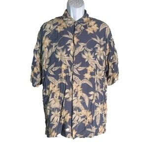 Pierre Cardin‎ Men's Short Sleeve Button Down Floral Rayon Shirt Purple XL